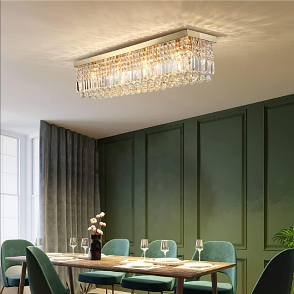 7PM Modern Rectangular Chandelier, 10-Light Dining Room & Living Room Flush Mount, Gold (L47' x W10' x H10')