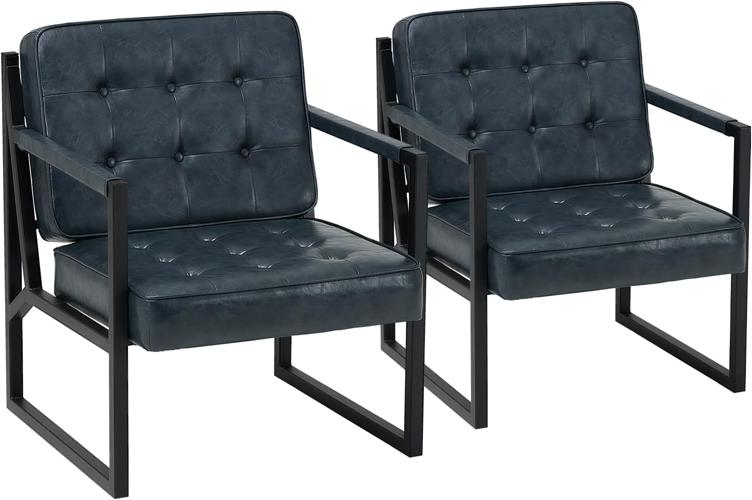 MALOL Accent Chairs Set of 2, Modern Accent Arm Chairs for Living Room, Comfy Leather Armchairs with Metal Legs for Bedroom Reception Room, Blue