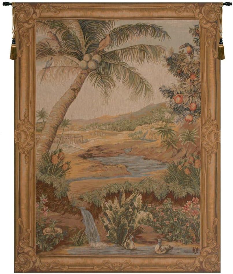 Charlotte Home Furnishings Inc. L'oasis French Tapestry Wall Hanging 58 X 44 Inch Viscose Cotton And Polyester Blend Wall Art Woven In France Perfect For Home Decor And Wall Decor