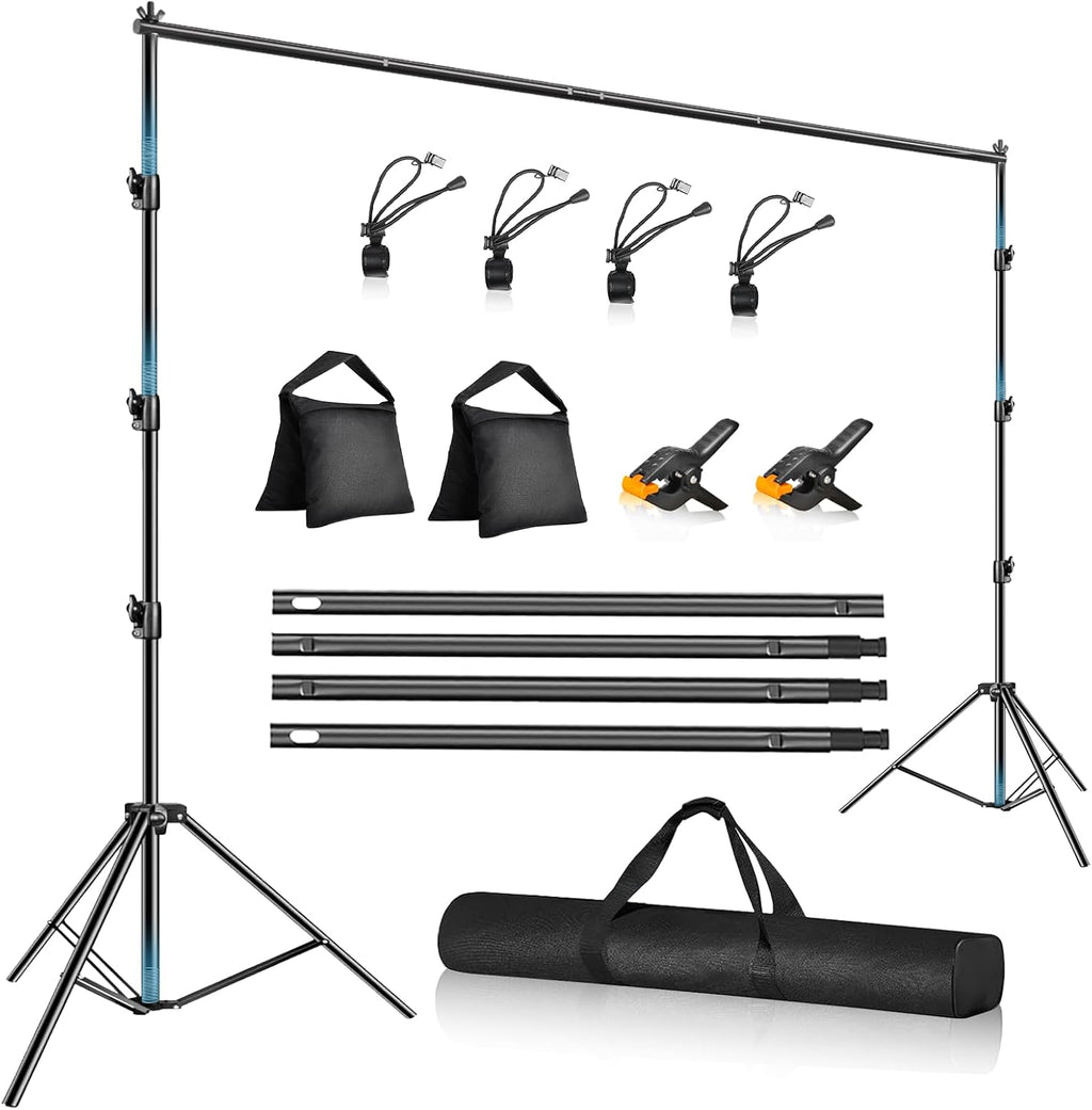 12 x 10ft Photo Video Studio Heavy Duty Backdrop Stand, Adjustable Photography Background Support Systemt Kit with Shock-Proof Spring, 2 Sandbags, Carrying Bag, 6 Clamps