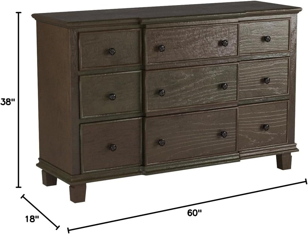 Acme Baudouin 9 Drawer Wooden Dresser in Weathered Oak