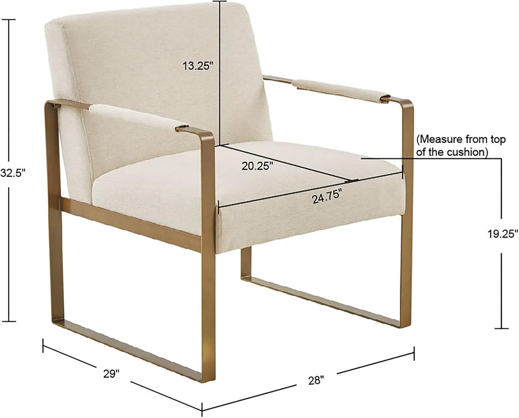 Martha Stewart Upholsterd Accent Chair Living Room Furniture - Modern Design, Comfortable Foam Seat Cushion Bedroom Lounge, Sophisticated Finished, Sturdy Frame, Cream/Gold, 28.5' W x 29' D x 32.5' H