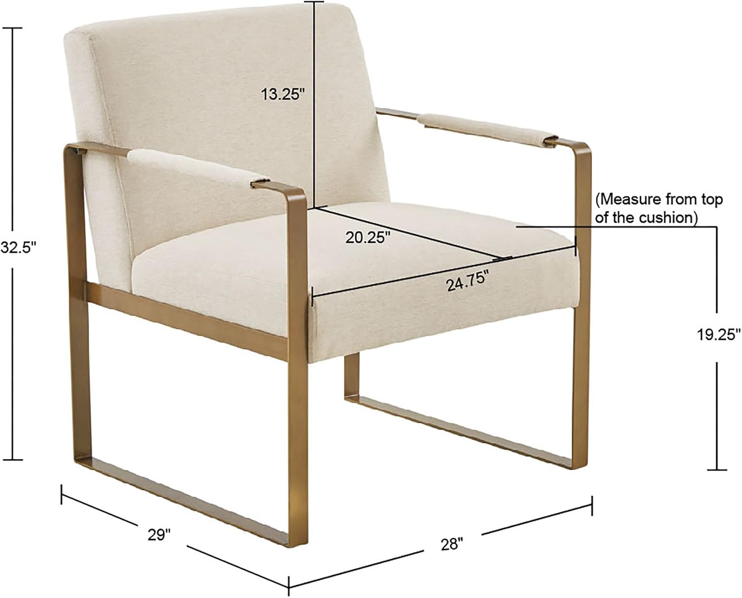 Martha Stewart Upholsterd Accent Chair Living Room Furniture - Modern Design, Comfortable Foam Seat Cushion Bedroom Lounge, Sophisticated Finished, Sturdy Frame, Cream/Gold, 28.5' W x 29' D x 32.5' H