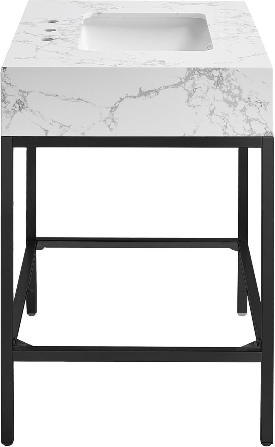 Meridian Furniture 407White-30 Marmo Collection Modern | Contemporary Bathroom Vanity with White Engineered Stone with Grey Veining, Matte Black Metal Base, 30' W x 23' D x 34' H, Black