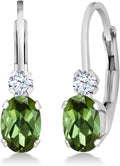Gem Stone King Drop Leverback Earrings for Women | 925 Sterling Silver | Gemstone Birthstone and White Created Sapphire | Oval 6X4MM and Round 2MM | 3/4 Inch