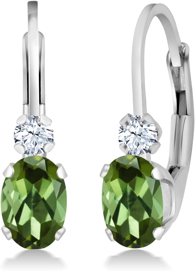 Gem Stone King Drop Leverback Earrings for Women | 925 Sterling Silver | Gemstone Birthstone and White Created Sapphire | Oval 6X4MM and Round 2MM | 3/4 Inch