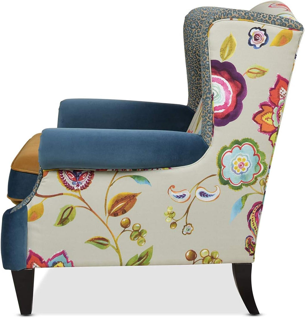 Jennifer Taylor Home Anya Eclectic Floral Patchwork Boho Chic Wingback Large Living Room Lounge Accent Arm Chair