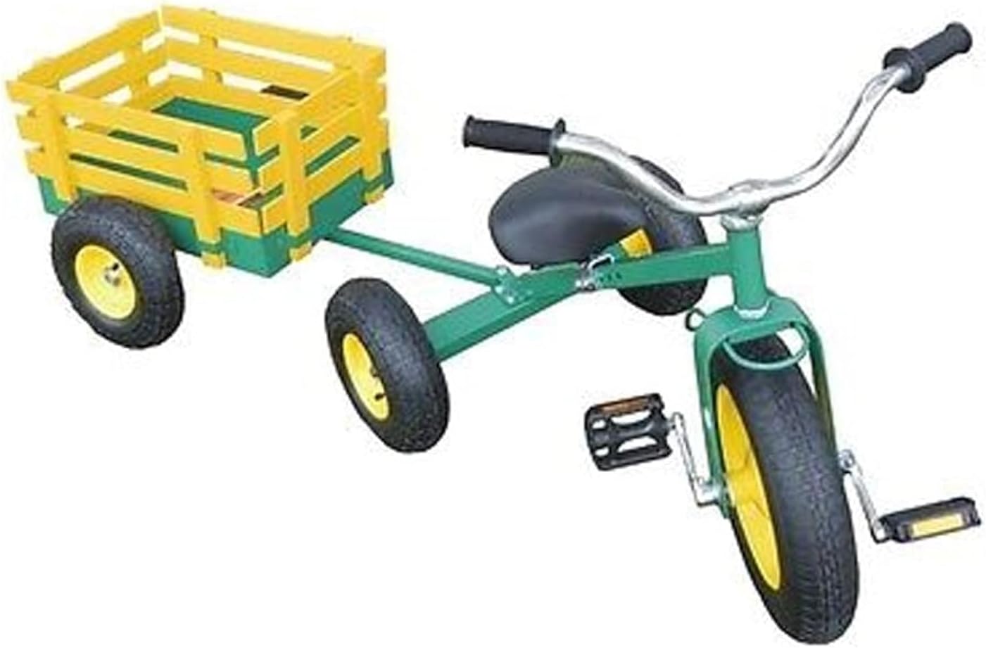 Classic Tricycle with Wagon Set Pull Along Trike Toy Outdoors Kids Exercise All Terrain Cart