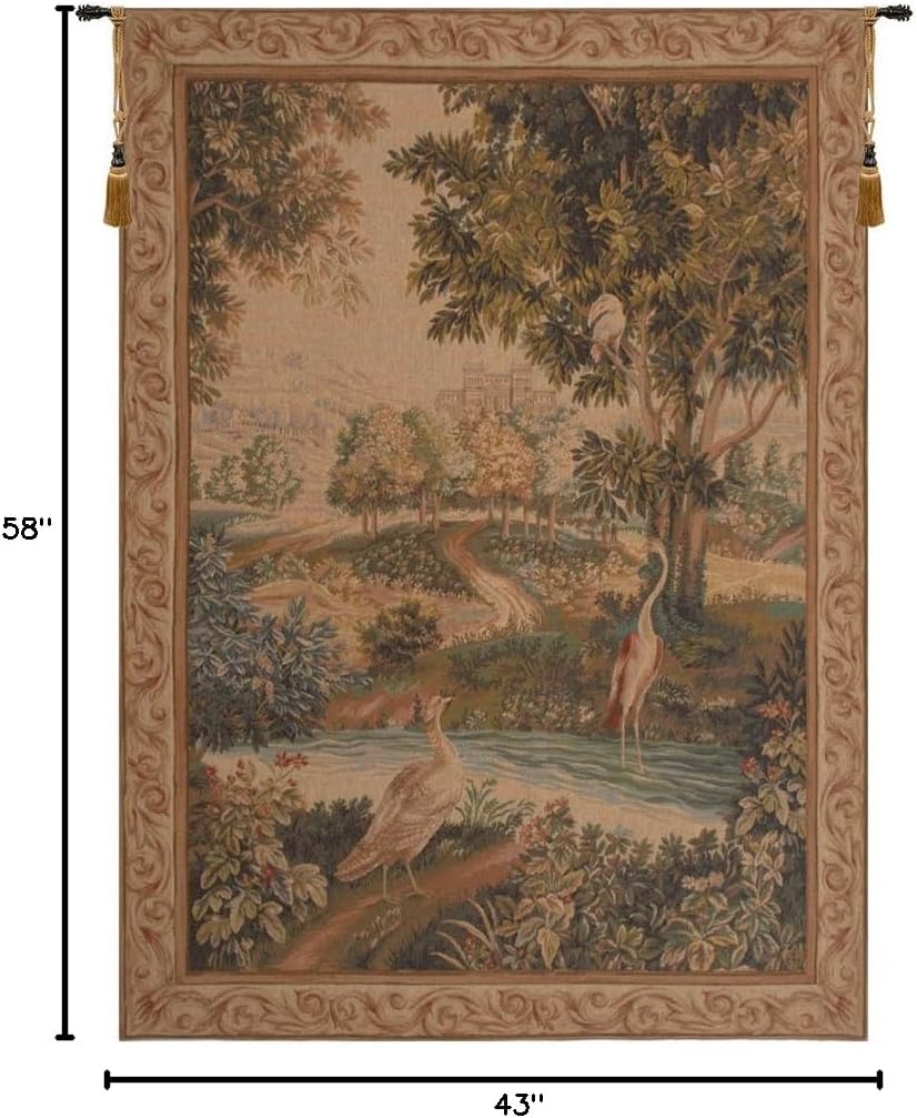 Charlotte Home Furnishings Inc. Verdure Aux Oiseaux I French Tapestry Wall Hanging 58 X 43 Inch Viscose Cotton And Polyester Blend Wall Art Perfect For Home Decor Room Decor And Wall Decor