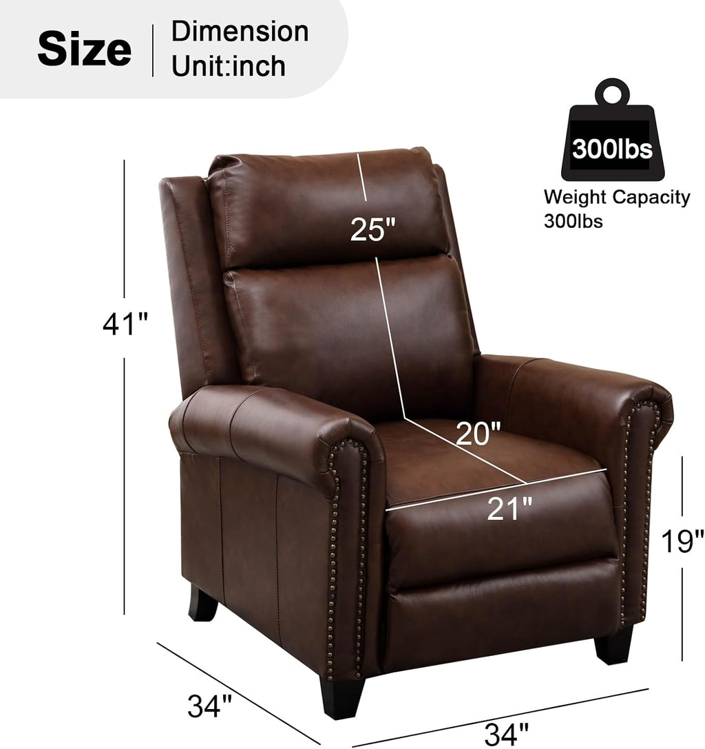 CANMOV Leather Pushback Recliner Chair, Classic and Traditional Push Back Recliner Chair with Rivet Decoration for Living Room, Adjustable Single Sofa, Brown