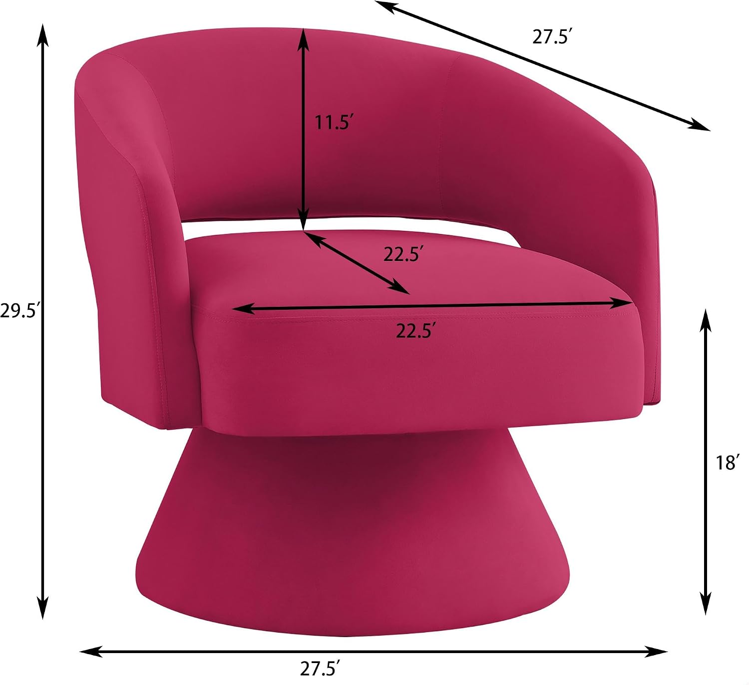 GDFStudio Swivel Barrel Chair Accent Arm Chair for Living Room Upholstered Velvet Round Reading Armchair Modern 360 Degree Comfy Swivel Chair with Open Backrest for Bedroom Office, Rose Pink