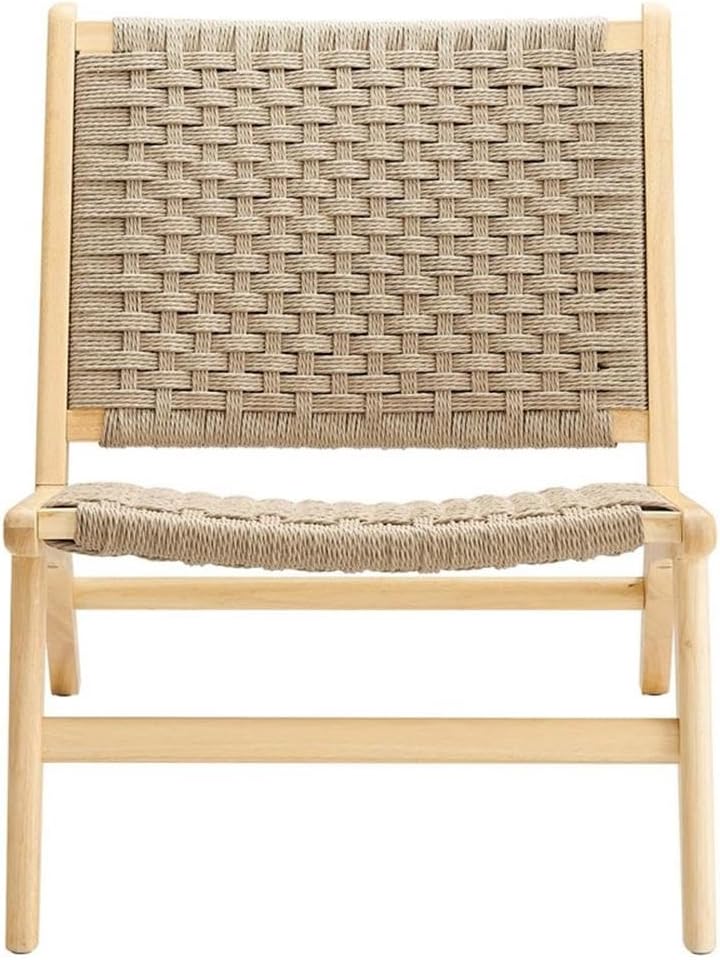 Modway Saoirse Woven Rope Wood Accent Lounge Chair in Natural Natural
