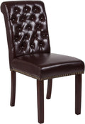 Flash Furniture HERCULES Series Brown LeatherSoft Parsons Chair with Rolled Back, Accent Nail Trim and Walnut Finish