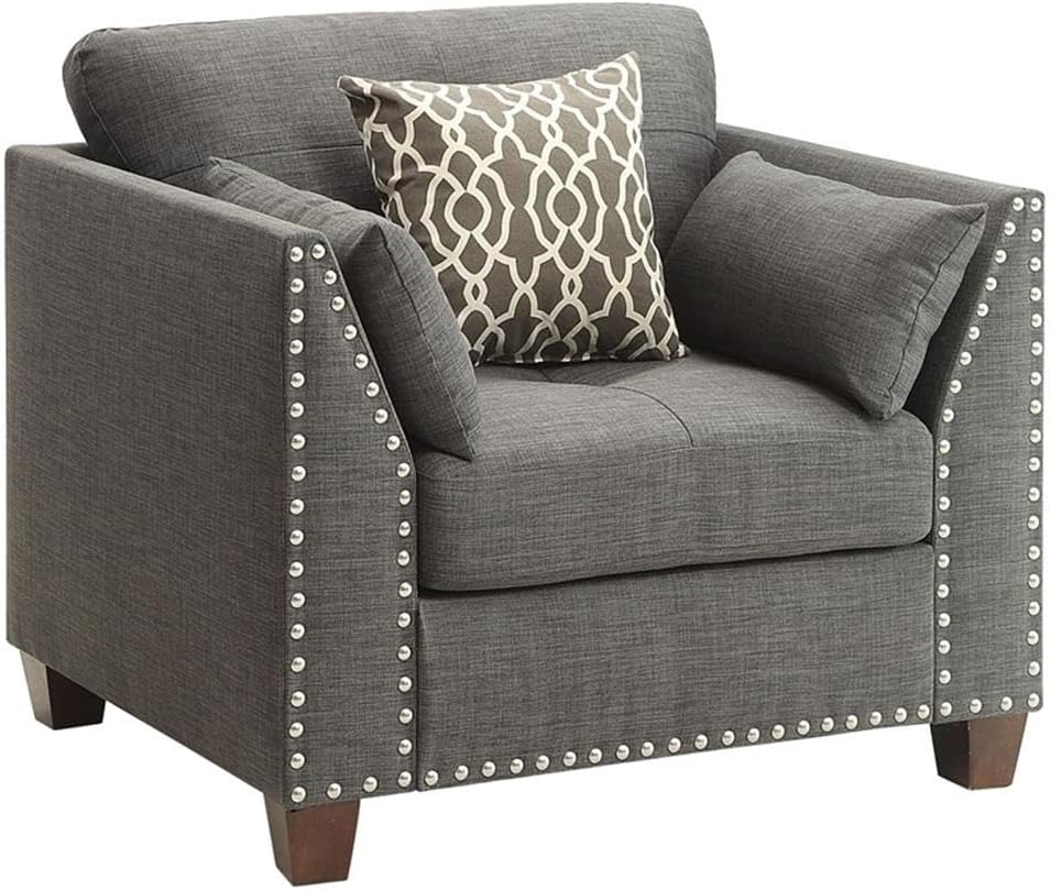 Acme Laurissa Track Arm Chair with Nailhead Trim in Light Charcoal Linen