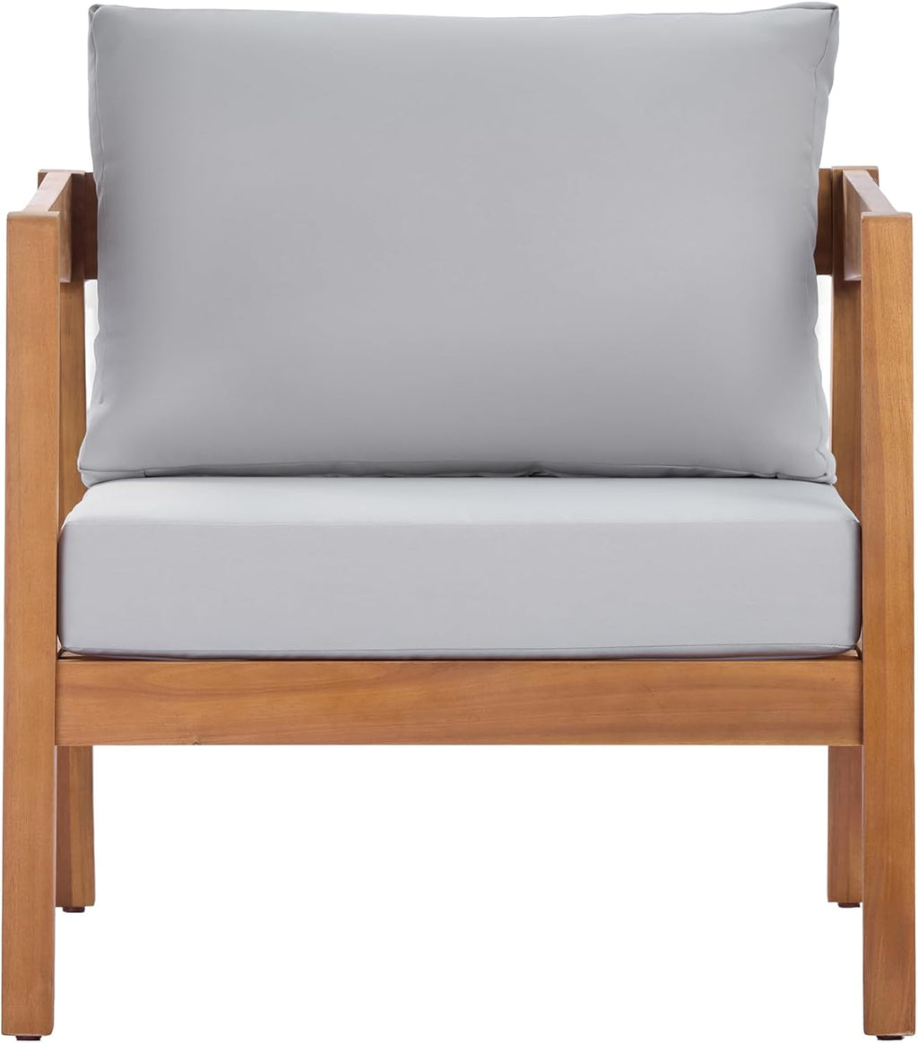 Christopher Knight Home Grice Acacia Wood Lounge Chair Outdoor with Removable Cushion, Wooden Patio Accent Chair with Open Frame Design, Outdoor Armchair for Patio Furniture Set, Light Grey + Teak
