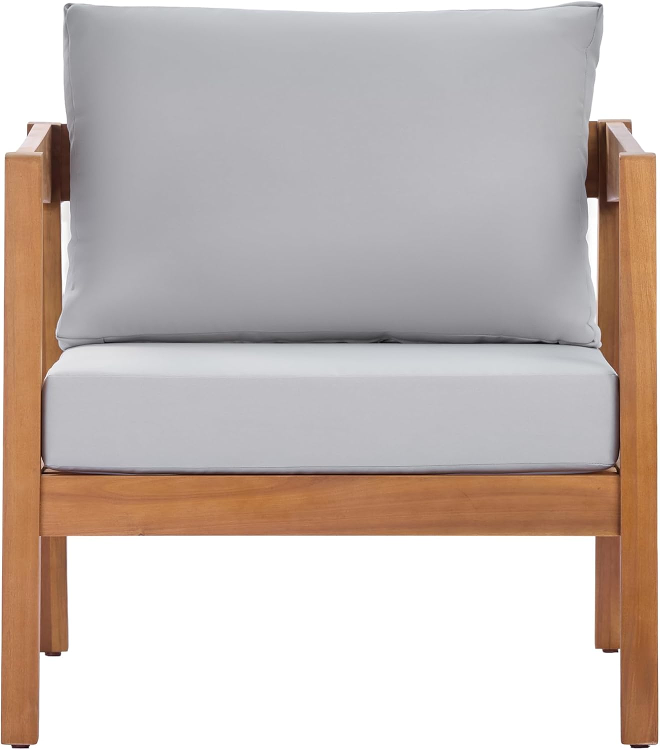 Christopher Knight Home Grice Acacia Wood Lounge Chair Outdoor with Removable Cushion, Wooden Patio Accent Chair with Open Frame Design, Outdoor Armchair for Patio Furniture Set, Light Grey + Teak