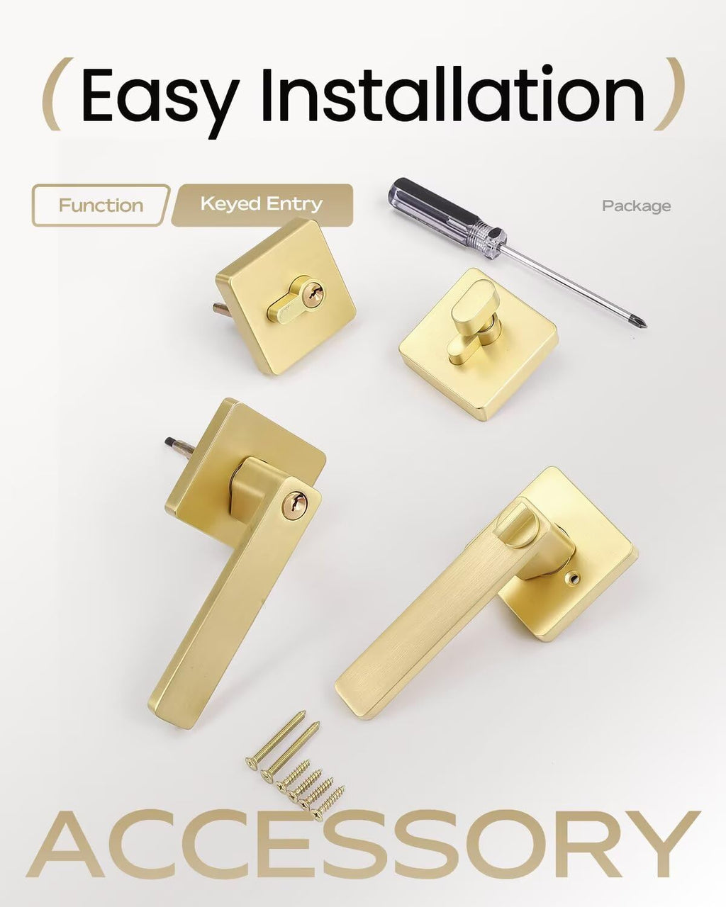Leydebong 4 Pack Front Door Knob and Deadbolt Set, Keyed Alike Entry Door Locksets with Single Cylinder Deadbolt, Gold Door Lock Set for Bedroom/Office/Exterior Doors