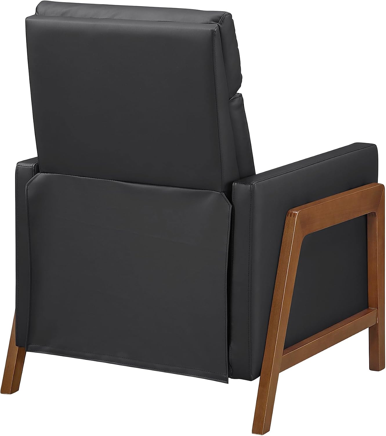 Lexicon Push Back Recliner Chair, Faux Leather Upholstered Reclining Chair with Footrest, Exposed Dark Brown Finish Wood Frame, Small Recliner for Small Space, Living Room, Bedroom, Black