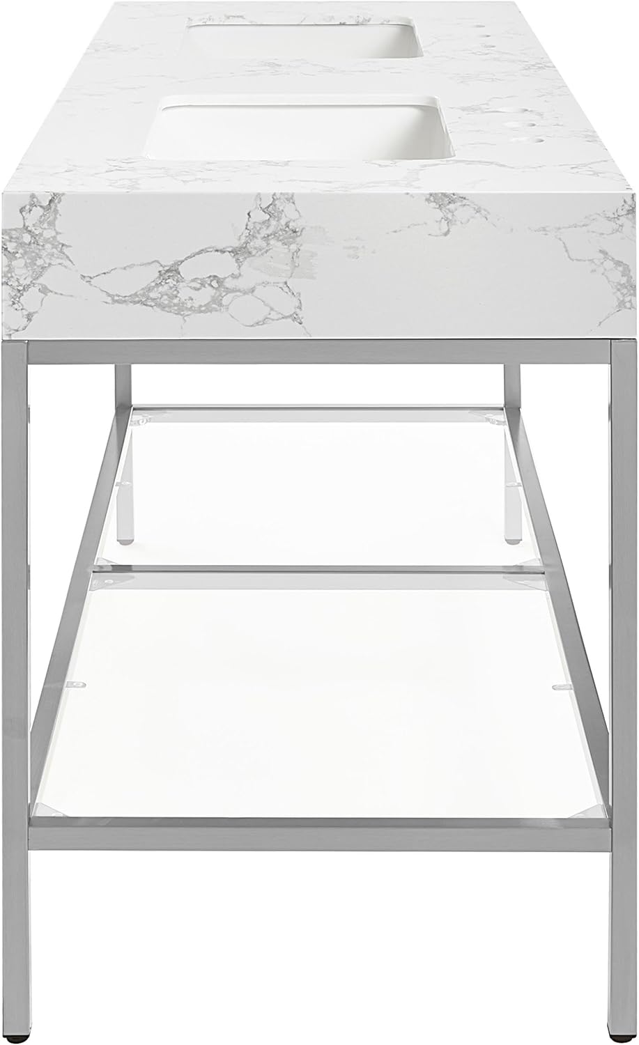 Meridian Furniture 408White-60 Marmo Collection Modern | Contemporary Bathroom Vanity with White Engineered Stone with Grey Veining, Brushed Chrome Stainless Steel Base, 60' W x 23' D x 34' H, White