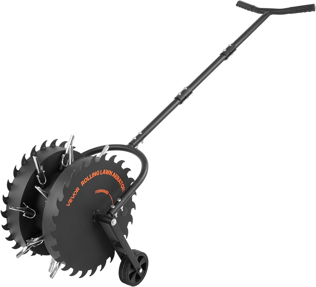 VEVOR Rolling Lawn Core Aerator, 16.6 in Coring Aerator Roller with Anti-Clog Tines, Heavy Duty & Rust-Resistant, Yard Grass Pulling Plugs Manual Aeration Tool for Compacted Garden Soil Loosening