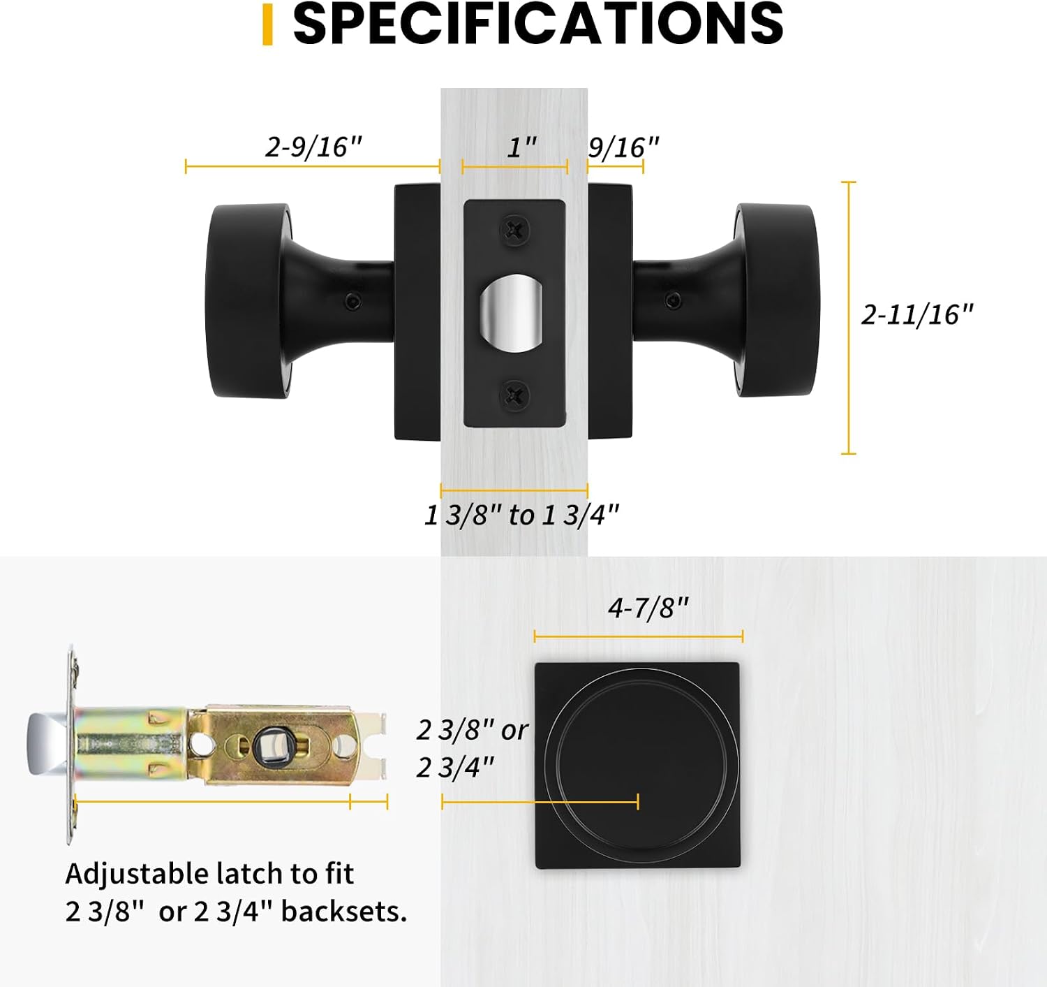 Goldenwarm Matte Black Door Knobs Passage, Closet Door Knob Zinc Alloy, Contemporary Black Interior Door Knobs for Hallway, 5 Pack