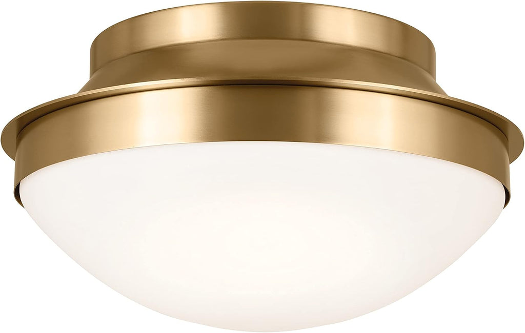 Kichler Bretta 2 Light Flush Mount Ceiling Light in Brushed Natural Brass with Satin Etched Glass, (7.25' H x 13.5' Dia), 52544BNB