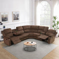 Reclining Sectional Sofa Set, L Shaped Recliner Couch with Cup Holder and Storage Console for Home Theater & Living Room, Brown