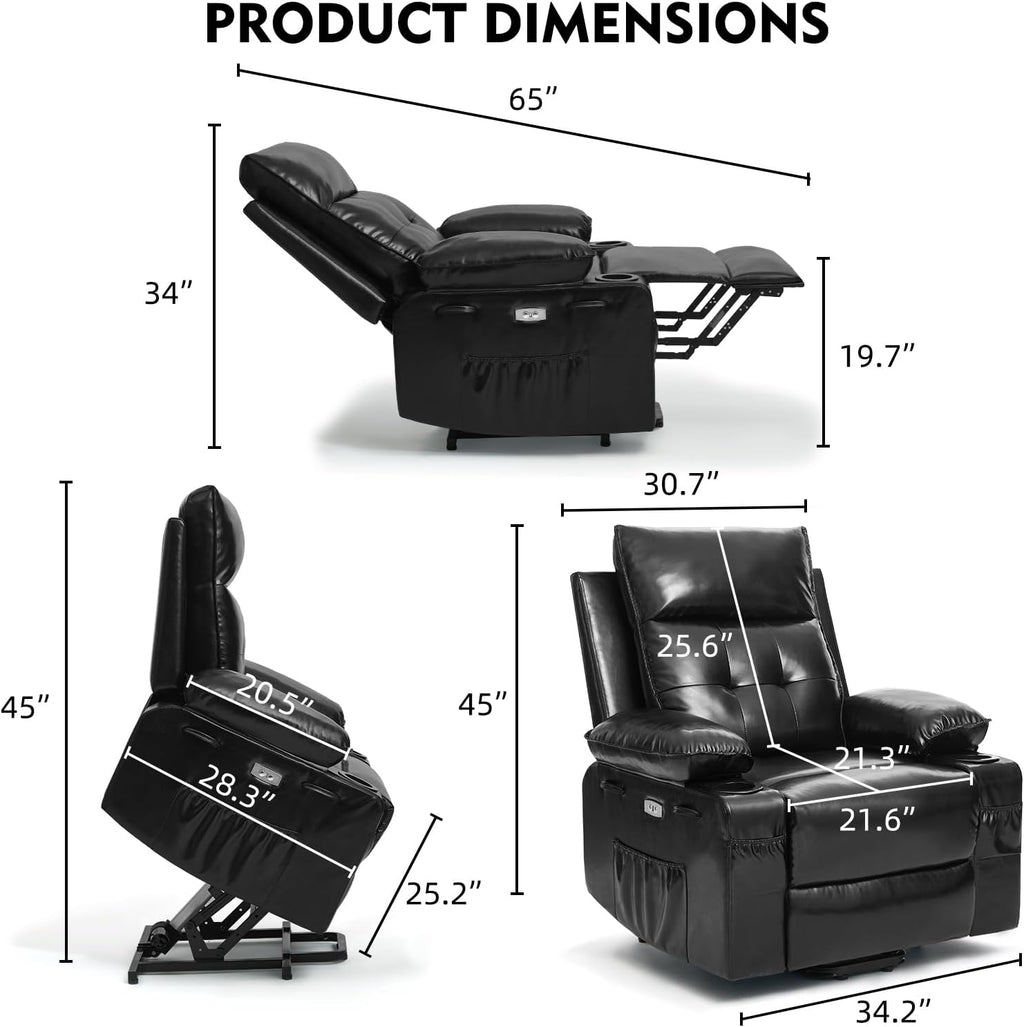 Polar Aurora Power Lift Chair for Elderly,Electric Recliner Chair with Vibrating Massage & Heating,Living Room Chair with Thickened armrest,USB Ports,2 Cup Holders