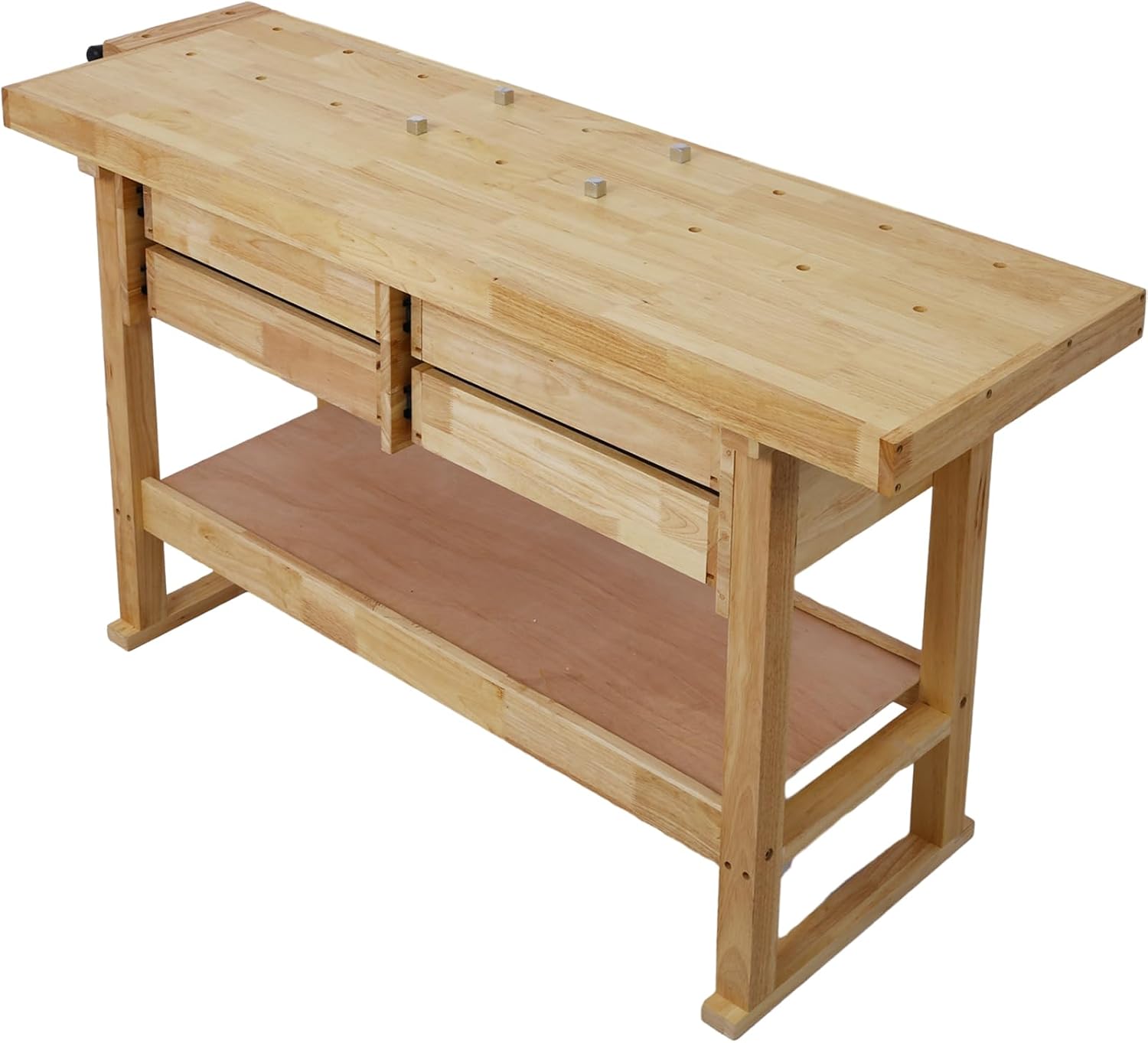 Montary 60-Inch Wood Workbench - Rubber Wooden Heavy Duty Work Bench with 4-Drawer & Shelf, 450lbs Weight Capacity Work Bench for Garage Workshop, Woodworking and Home