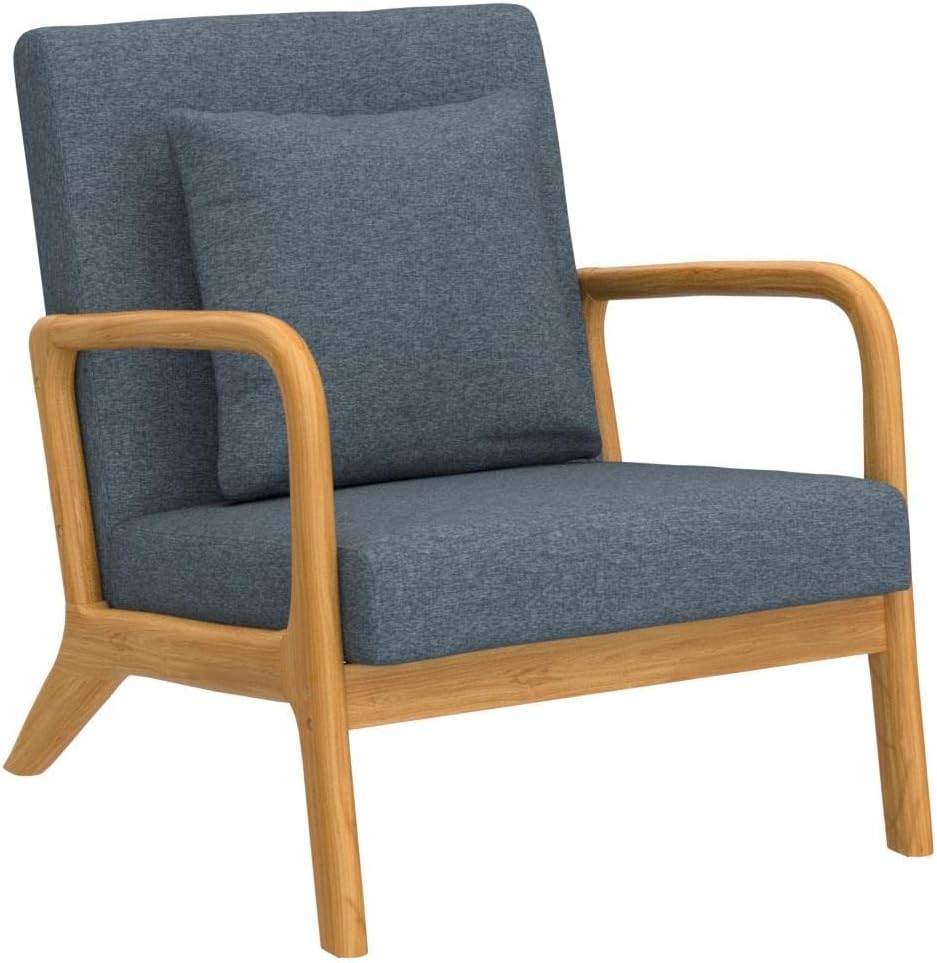 ELUCHANG Mid-Century Modern Accent Chair with Lumbar Pillow,Upholstered Armchair,Linen Fabric Comfy Reading Chair, Lounge Side Chair for Living Room Bedroom Apartment,Easy Assembly(Blue,2pcs)