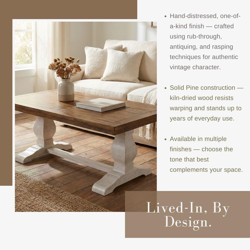 Martin Svensson Home Napa Solid Wood Pedestal Coffee Table, White Stain and Reclaimed Natural