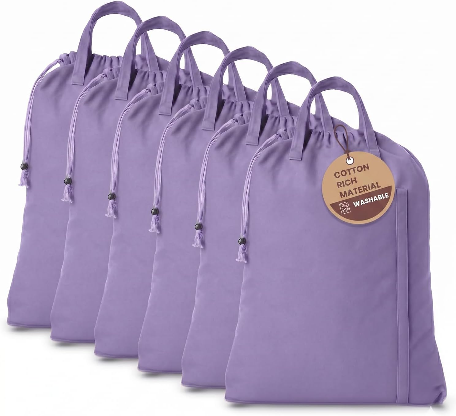 LFH Home Cotton Rich Large Premium Canvas Laundry Bag, Heavy Duty Washable Laundry Hamper with Drawstring & Handles, Multi-Use Clothes Storage for Home, Travel & College 18'x26' (Pack of 6) - Lavender