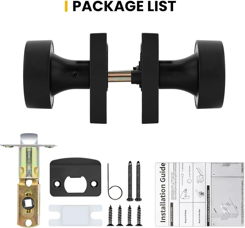 Goldenwarm Matte Black Door Knobs Passage, Closet Door Knob Zinc Alloy, Contemporary Black Interior Door Knobs for Hallway, 5 Pack