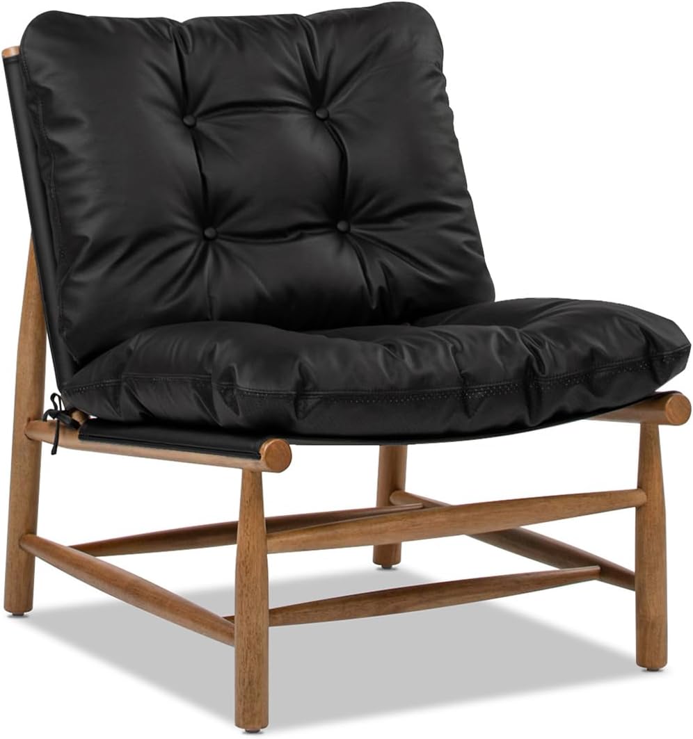 Jennifer Taylor Home Oxford 26.5' Leather Mid-Century Modern Accent Chair, Noir Black Leather