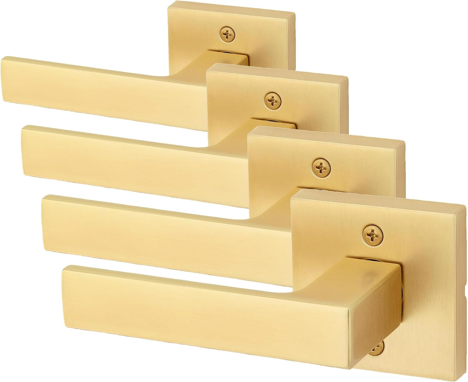 Kwikset Singapore Interior Passage Door Handle, Lever for Closet and Hallway Doors, Reversible Non-Locking Handle Lever, Satin Brass, with Microban Protection (Pack of 4)