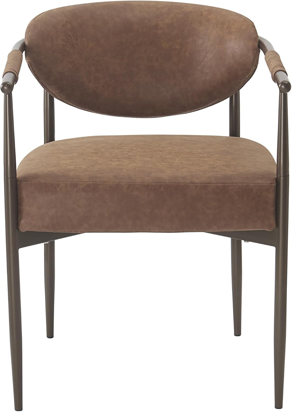 Christopher Knight Home Hyeok Modern Upholstered Dining Chairs Set of 2, Armchair Set with Metal Frame, Comfy Accent Chair with PU Leather Backrest/Seat Cushions for Kitchen/Dining Room, Brown