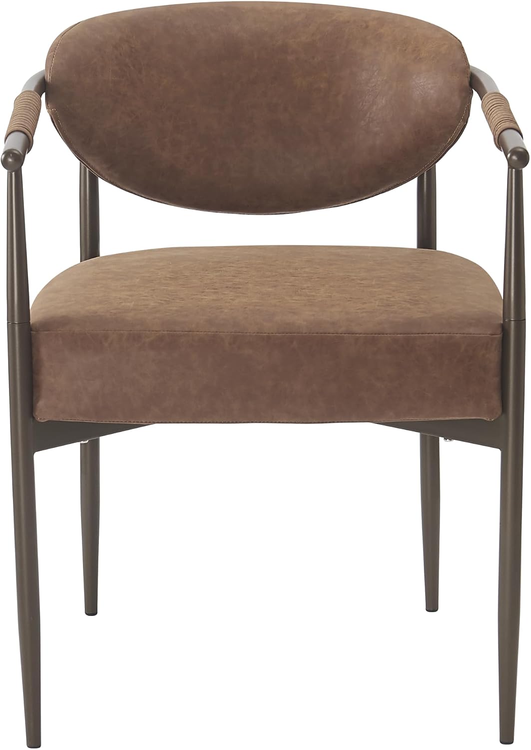Christopher Knight Home Hyeok Modern Upholstered Dining Chairs Set of 2, Armchair Set with Metal Frame, Comfy Accent Chair with PU Leather Backrest/Seat Cushions for Kitchen/Dining Room, Brown