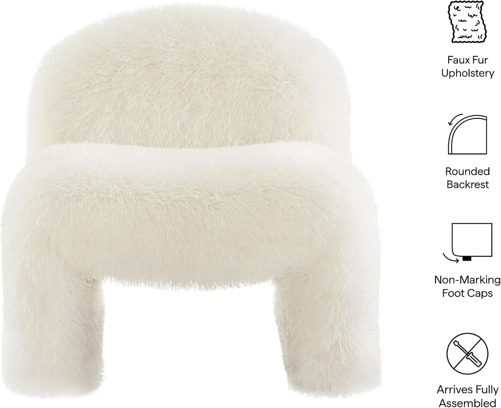 Modway Mina Faux Fur Accent Chair in White -,Furry Slipper Lounge Chair for Bedroom Or Living Room