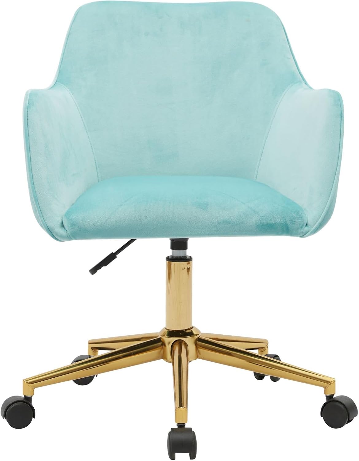 Modern Velvet, Height Adjustable, 360° Swivel Office Chair, Upholstered Cosmetic Dresser Armchair with Metal Feet and Backrest, Bedroom Furniture Light Blue