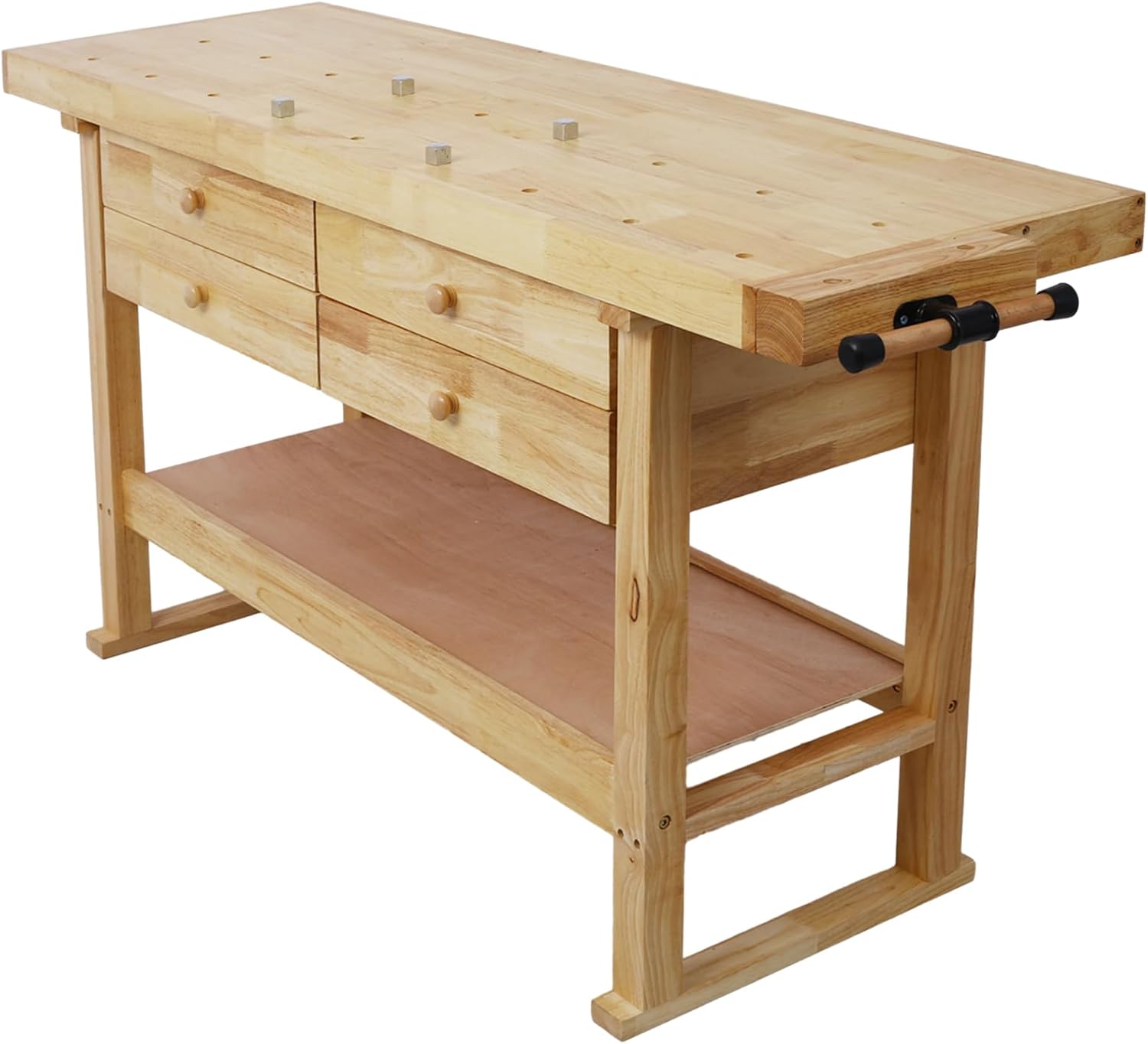 Gecheer 60-inch Wooden Workbench with 4 Drawers, Heavy-Duty Rubberwood Garage Work Table, Includes 4 Bar Clamps (12' and 24')