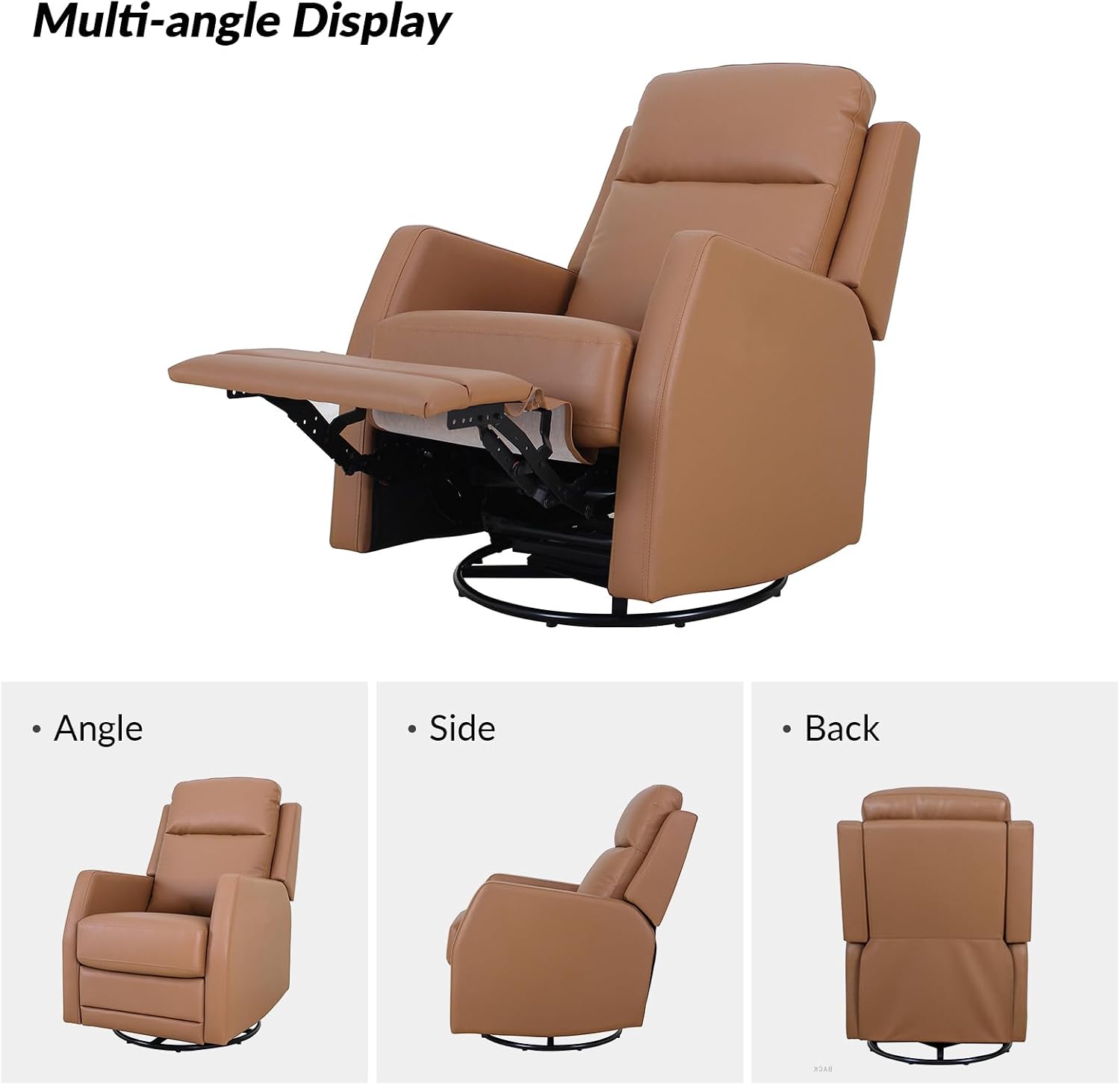 HULALA Home Recliner Chair Leather Recliners, Rocking 360 Degree Swivel Chair, Wingback Armchair, Theater Seating Lounge Sofa for Living Room Bedroom