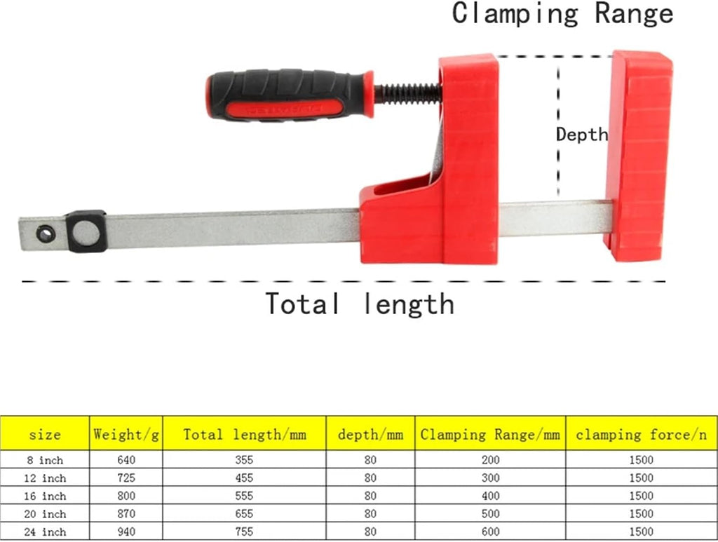 1pcs 8-24 inch 1500N Heavy Duty F Parallel Clamp Large Fiture Clamp 80mm Depth Adjustable Clamps for Woodworking(4pcs 12 inch)