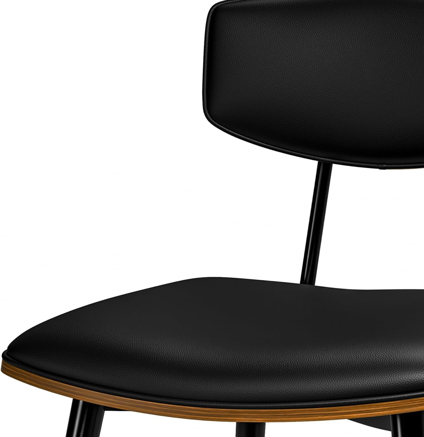 SIMPLIHOME Mavis Dining Chairs - Mid-Century Modern Iron Frame and Vegan Faux Leather Kitchen Chair Set in Black, Dining Room Seating with Curved Wood Veneer Backrest and Padded Seat (Set of 2)