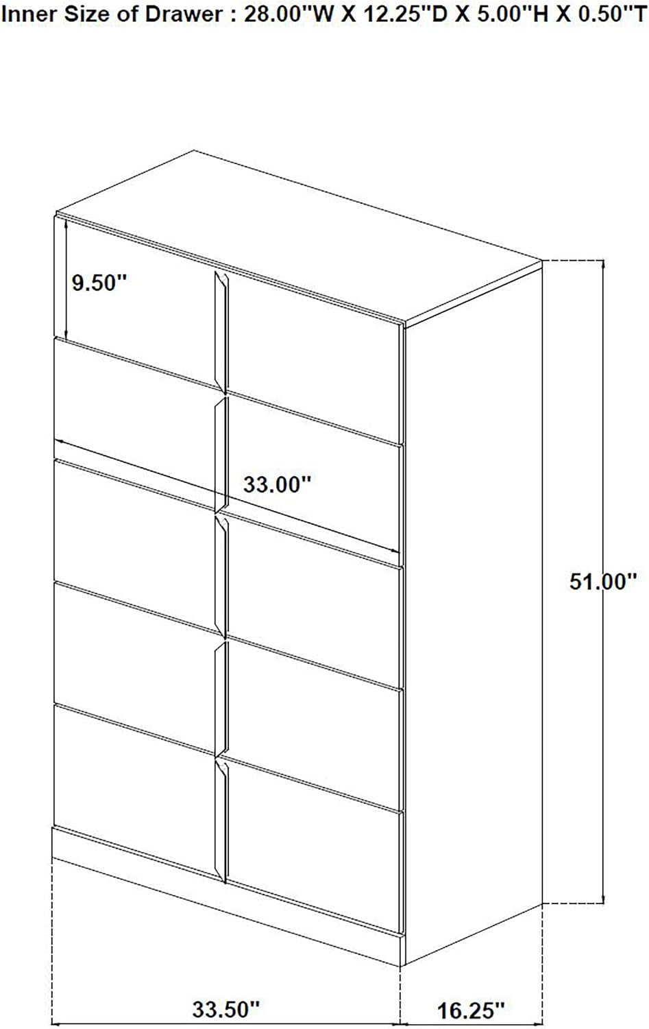 Coaster Home Furnishings - INES - Wood - 5-Drawer Chest with Vertical Gold Pulls, English Dovetail Joinery and Contemporary Design - Bedroom - White High Gloss - 223095