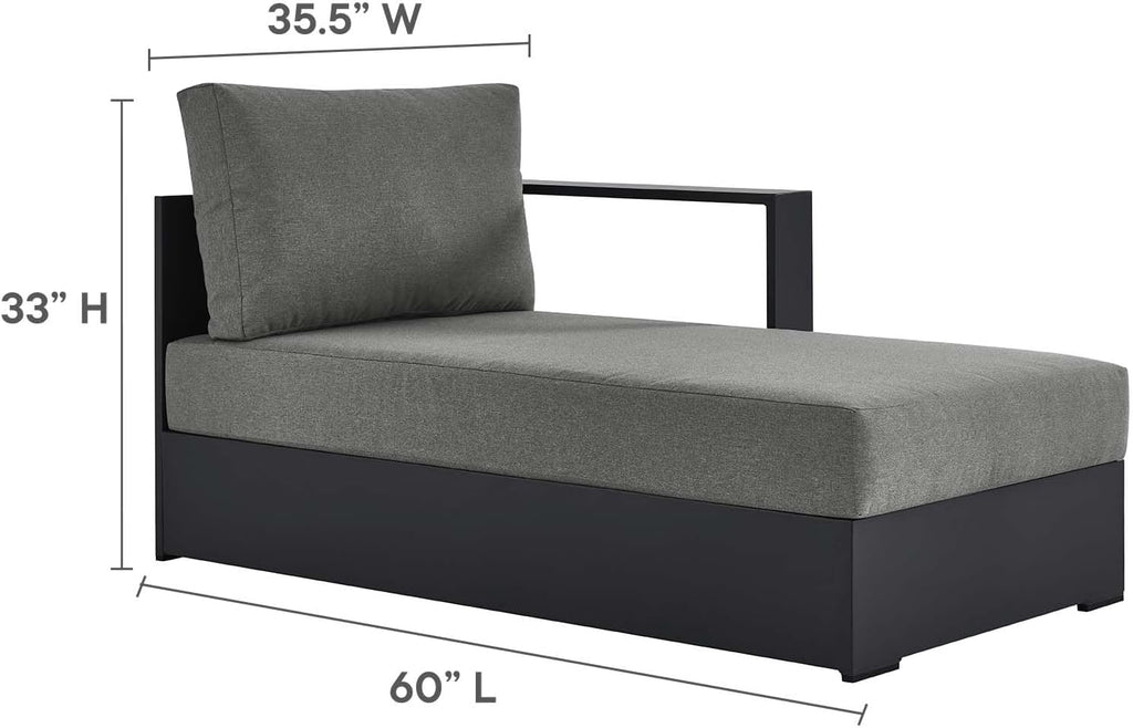 Modway Tahoe Aluminum 4-Piece Outdoor Patio Furniture Gray Charcoal, Modular Sectional Sofa Set with Chaise Lounges, Weather-Resistant Cushion, Ideal for Deck, Backyard, Poolside