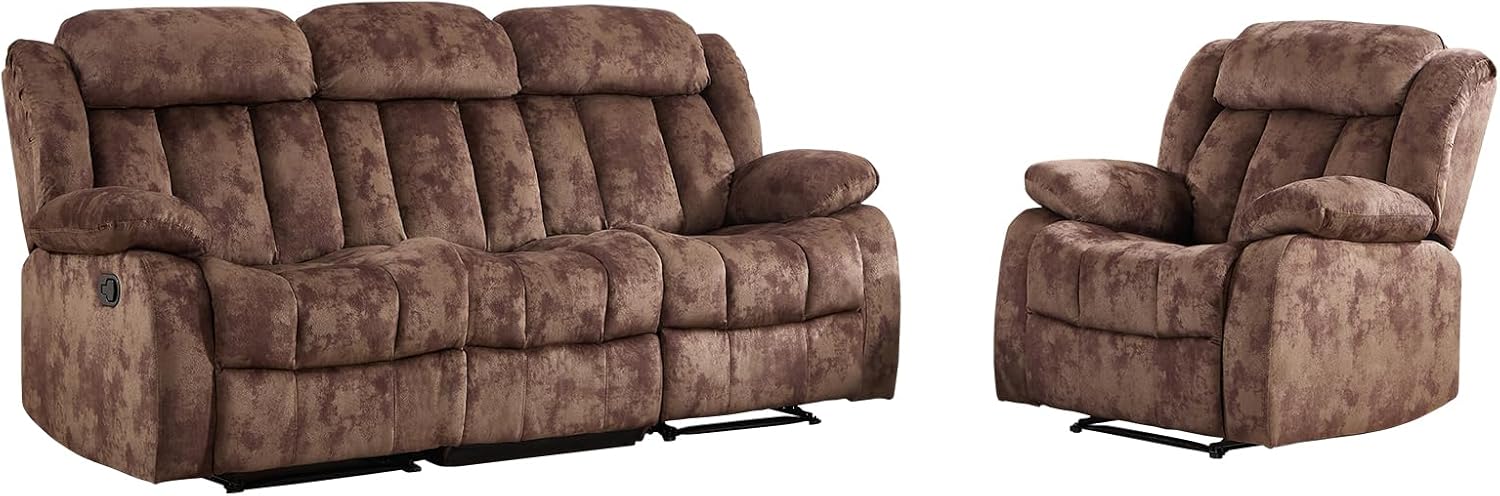 EBELLO Manual Reclining Sofa Set, Classic Recliner Sofa with Overstuffed Arms and Backrest, Include 1 Recliner Chair and 1 3-Seat Couch, Dark Brown