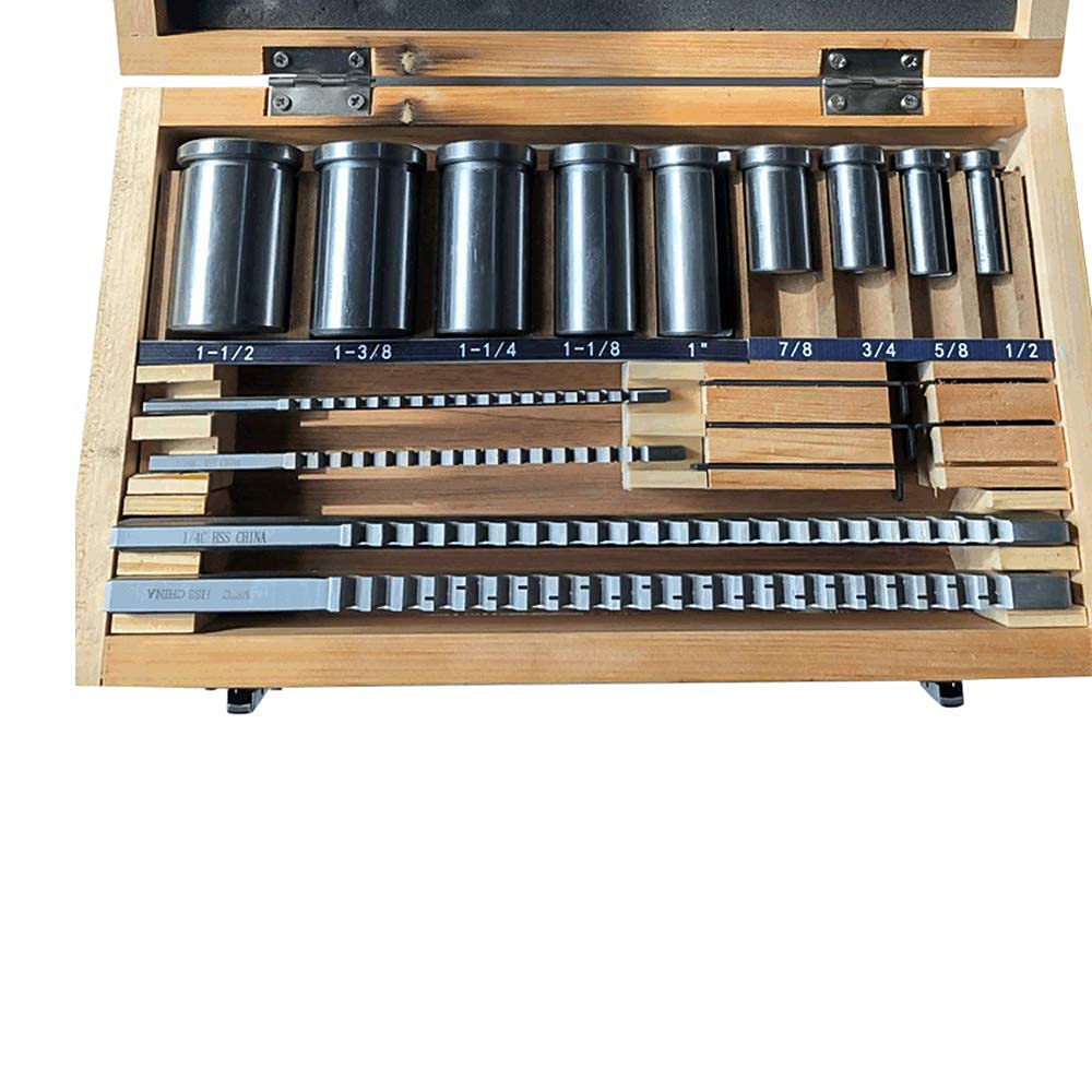Keyway Broach Sets 18Pcs HSS Inch Size Industrial Tools for Lathe B-1/8 3/16 C-1/4 3/8 Teeth Keyway Size High Precision Cutting