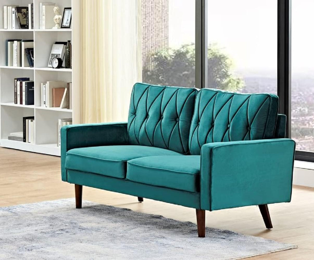 Container Furniture Modern Style Tufted Velvet Couches for Living Room with Soft Fabric Upholstery and Solid Wood Frame, 2 Piece Sofa and Loveseat Set, Green