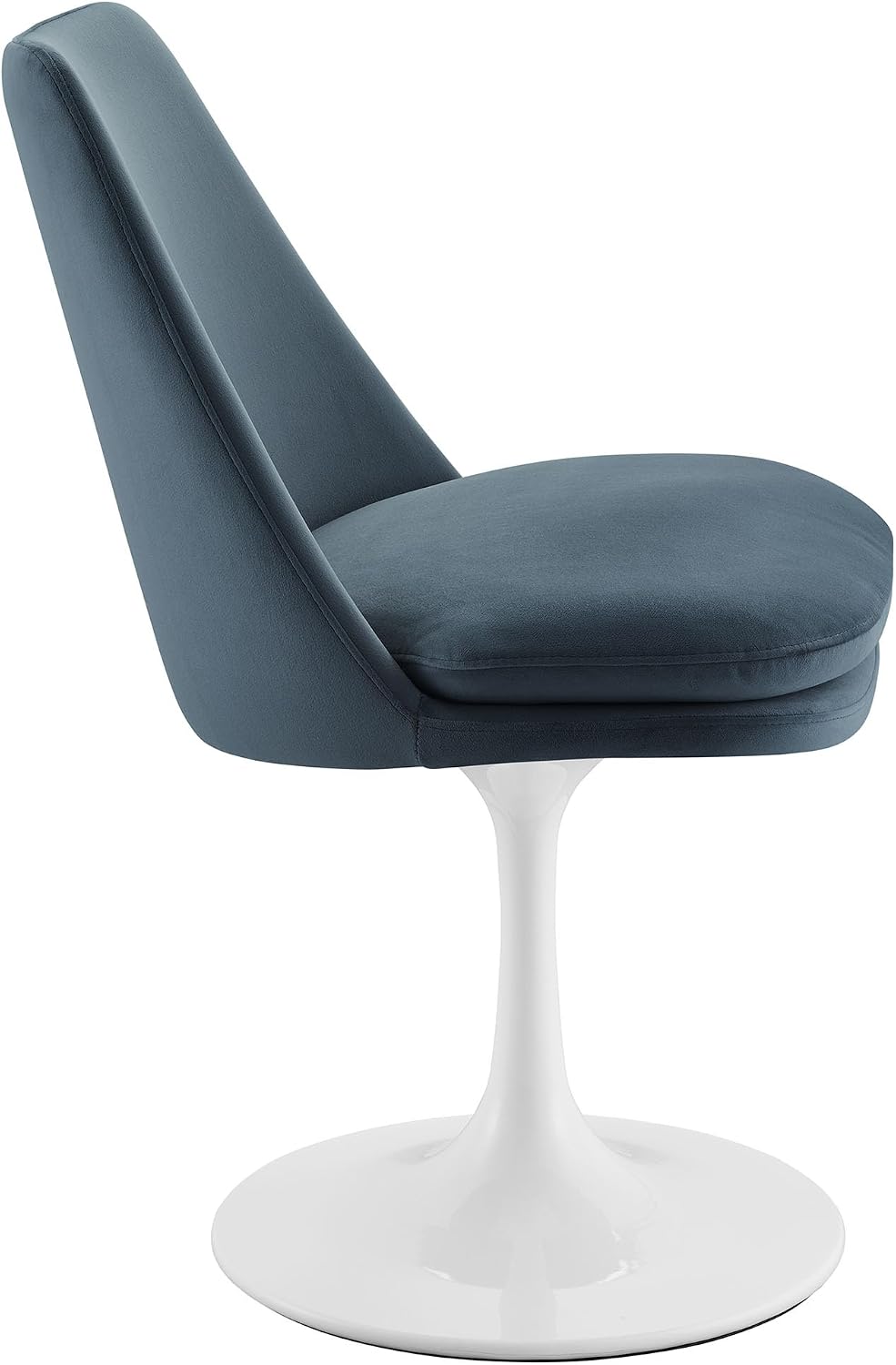 Modway Lippa Velvet Swivel Dining Side Chair in White Cadet Blue - Armless Accent Chair with Stain-Resistant Performance Velvet Upholstery - 360° Rotating Office Chair