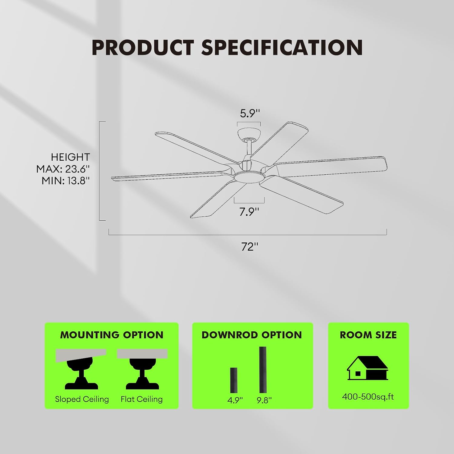 72 Inch Black Ceiling Fans with Lights, Reversible Quiet DC Motor, Modern Wood Ceiling Fan with Light and Remote Control, Energy Efficient Indoor/Outdoor Use, Matte Black